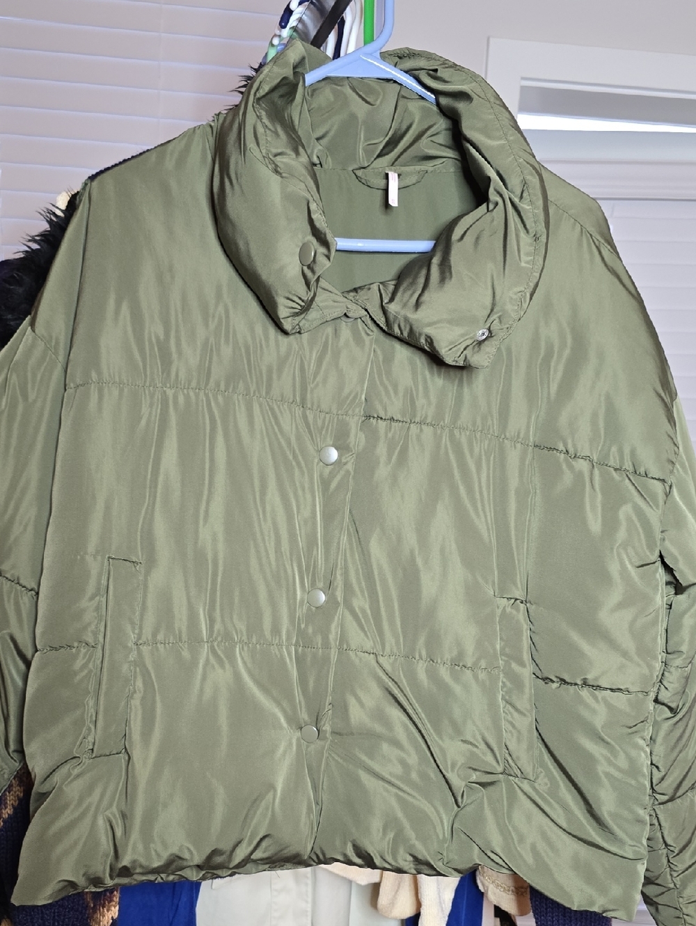 Free People Olive Green Short Puffer Jacket